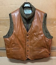 GENUINE RARE VINTAGE US SCHOTT 123V GOOSE DOWN LEATHER VEST OLIVE /BROWN SIZE 46