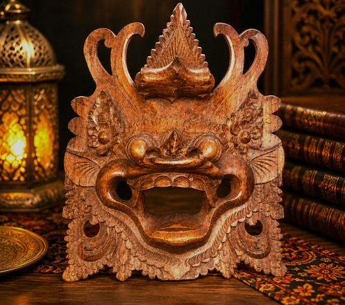 Masque barong lion divin bois - barong,