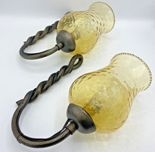 Antique pair of french sconces 1950's wrought iron glass globes