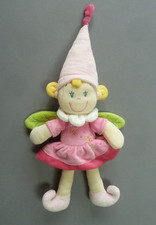 Z8. Doudou peluche NICOTOY FEE ELFE FILLE rose vert bonnet aile 40cm ETAT NEUF*