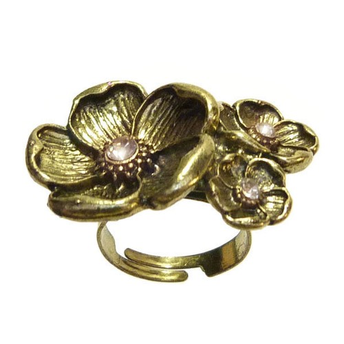 Bague fleurs doré et - 3,