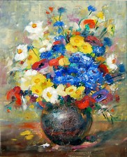 Léa Chapon (attribué à) - Huile sur carton "Bouquet champêtre"