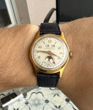 Montre homme mécanique triple calendrier / phase de Lune 1950-60 Dulux 35mm