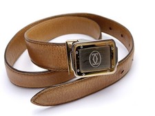 Must de Cartier Auth Santos 2C Logo Boucle Ceinture Cuir Marron Accessoire Femme