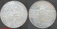 France ! 100 Francs argent, Bicentenaire du musée du Louvre, année 1993, en SUP