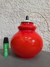 Suspension verre opaline Rouge Lustre Vintage , années 1970 Plafonnier 