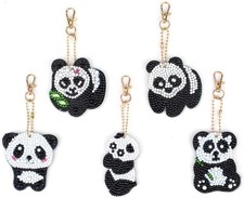 5 Pièces DIY 5D Panda Diamant Peinture Portes-Clés, Strass Bricolage D