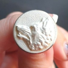 F04B06 tête de loup blanc nacré D22mm bouton de vénerie de chasse d'uniforme 