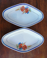 2 raviers ovales, déécor coquelicots liseré bleu vif, SALINS, TBE
