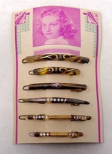 Lot 6 peignes anciens - Barettes à cheveux en celluloid sur plaquette 1930-40's