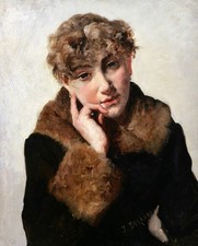 Tableau encadré portrait jeune femme élégante Belle époque Jules DELAUNAY 1900