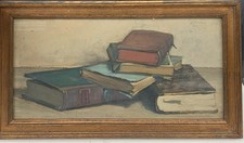 Tableau Ancien Huile Nature Morte Livres Anciens Eugéne Edmond Thiery 1916