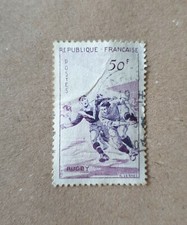 Timbre collection français, signé, thème Rugby, en Francs, bon état.