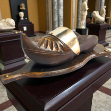 Sabot mural décoratif bois et laiton vintage vide poches artisanal 33 cm