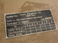 label plaque plaquette  REFECTION MOTEUR   jeep willys gpw us ww2