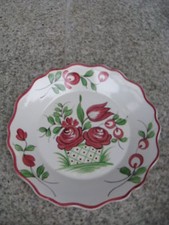 ASSIETTE DECORATION Faïence décor FLEURS P. Main 23 cm