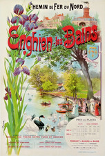 AFFICHE ANCIENNE Gustave FRAIPONT 1890 ENGHIEN LES BAINS CHEMIN DE FER DU NORD