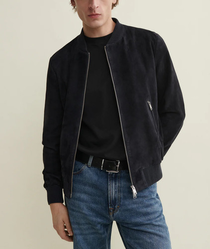 Blouson cuir bomber - noir, pour