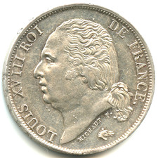 1 franc argent Louis XVIII 1823 A n°F.7358