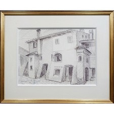 TOFFOLI Louis - Dessin original au crayon "Maison à Grado (Italie)" 26x36cm - Ca