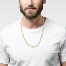 MAGNIFIQUE COLLIER CHAÎNE FIGARO MAILLE ALTERNEE VERMEIL OR SUR ARGENT LONG 60CM