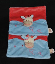 ?Lot 2 Doudou Vache Plat DOUKIDOU DOU KIDOU Girafe Bleu Carré Coeur Rouge TTBE