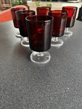 Lot de 6 Petits Verres à Pied Luminarc Rouge Rubis - Années 70