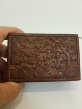 Antique Chinese Cinnabar Carved Lacquer Box Landscape with Scholar & Boy Student