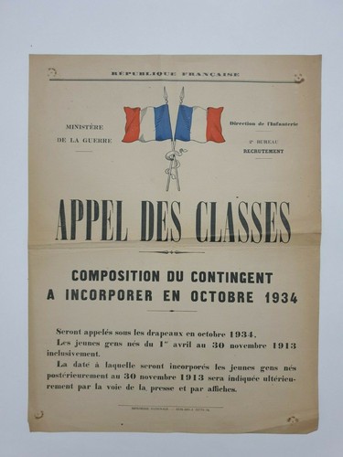 Appel des classes 1934 affiche - appel,