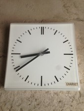 Ancienne horloge métallique CHARVET Industrielle Atelier Usine Vintage 3