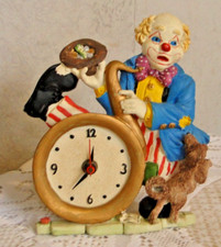 Figurine clown jouant trombone avec réveil quartz chien résine 17cm cirque