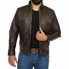 Blouson en cuir de mouton véritable pour homme le plus vendu manteau marron...