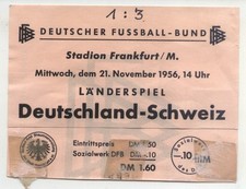 Billet Match International 21.11.1956 Allemagne - Suisse À Francfort