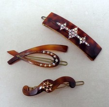 Lot 3 peignes anciens - Barrettes à cheveux vintage 1960's - Décor de strass