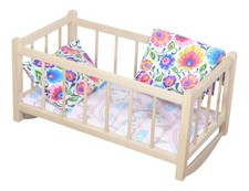 Berceau bois poupée naturel + matelas & linge folklorique