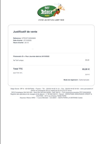 Billet parc asterix - billet,