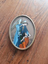 Miniature Peinte Fixé sous verre Médaillon ANGE GABRIEL XIXè