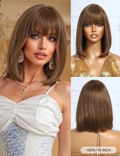 Perruque Naturelle Courte Brune Coupé Au Carré Wig Cheveux Humains Remy Hair