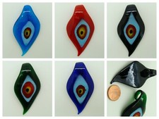 Pendentif Feuille 64mm Mauvais oeil couleurs au choix VERRE lampwork collier