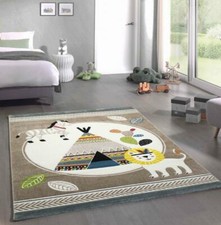 Tapis de Jeu Tapis Chambre d'Enfant Lion Zebra Cactus Tente Indienne crème b ...