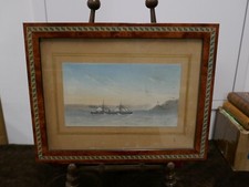 aquarelle de L.Marzin,17,5x9,5cm,navire en date du 15 Juin 1870