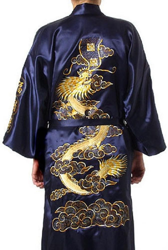 Peignoir kimono soie bleu - soie,