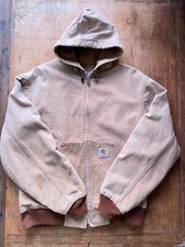 Vtg Carhartt Jacket JR106 Tan Brown Camel Canvas Hood Active Duck Detroit A1768