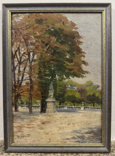 Huile signée vue parc - signée,