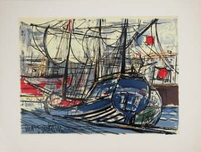 Michel-Marie POULAIN : Le vieux grément à quai, Sérigraphie originale signée