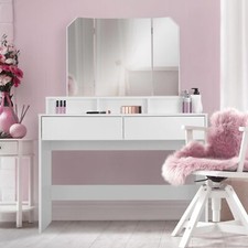 Table de maquillage moderne en MDF blanc avec miroir et tiroirs 100x40x140 cm