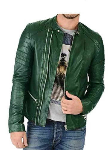 Veste cuir vert pour homme - cuir,