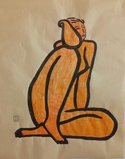 Grand dessin Femme nue École chinoise d'après Sanyu