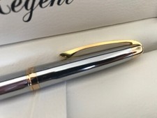 STYLO ROLLER CHROME bagues argentées barrette massive  RÉGENT avec coffret 