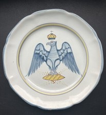 Assiette faïence de Waly / Aigle bleu couronné 